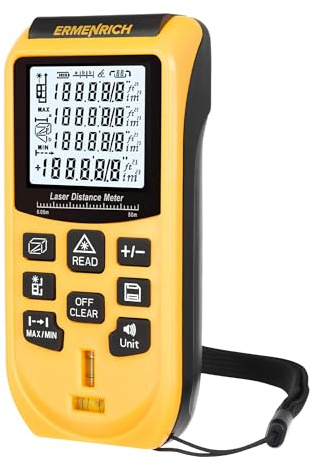 Ermenrich Reel BASE GA50 Télémètre Laser 50 M, Compact et Léger, Outil de Mesure pour la Distance, la Surface, le Volume, Mode Pythagore, Changement D’Unités, Écran LCD avec Fonction Mémoire