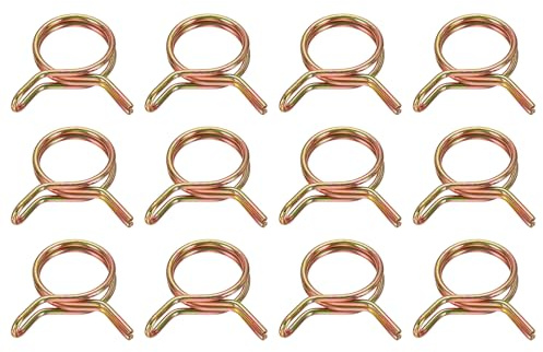 sourcing map Double Wire Fuel Line Hose Clips 12mm ID, 12Pcs 65Mn Spring Steel Tubing Spring Clips Clamps Assortment for Air Hose Tube Water Pipe Motorcycle Scooter ATV, Brass