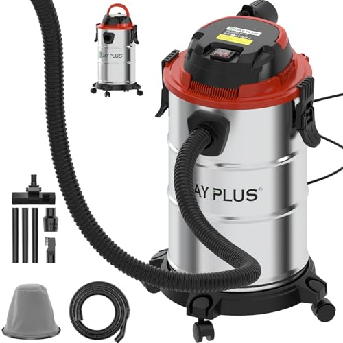 Lucn Aspiradora industrial 3000 W, 3 en 1, 20 L, 19 kpa, aspiradora en seco y húmedo, de acero inoxidable