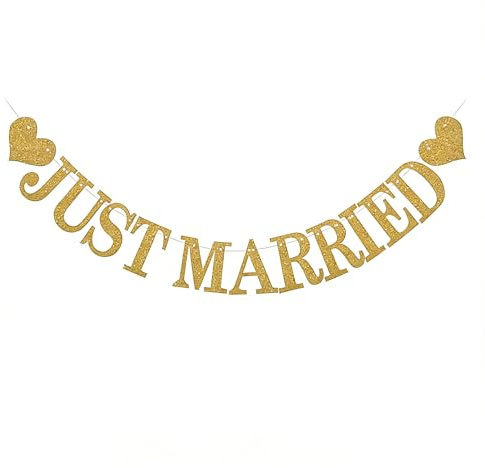 Just Married Deko,JUST MARRIED Girlande Hochzeit,Goldene Hochzeitsdeko | Eingang Banner,Standesamt Wedding Auto Hochzeits Aufhängen Buchstaben Glitzer Girlanden,für Verlobung Autoschmuck Brautdusche