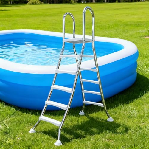 Heavy Duty Stainless Steel Pool Ladder for Above Ground Pools - Anti-Slip, Safe Access with Rotating Foot Pads - Easy Entry & Durable Design