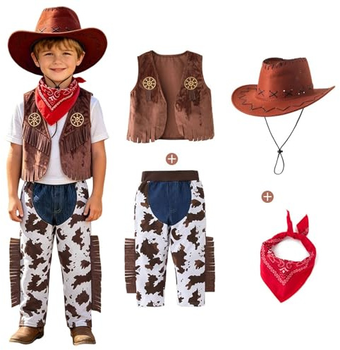 Cowboy kostym outfit för baby småbarn barn western cowgirl fin utklädnad med väst, röd bandana och hatt, cosplay festrekvisita, pojkar flickor halloween jul födelsedagspresent