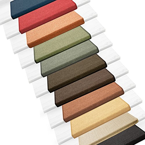 casa pura Sisal Stufenmatten im 15er Set | 100% Naturfaser in 2 Größen | sicherer Halt auf Ihrer Treppe | rechteckig 65x24 cm mit Lippe - Terra