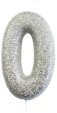 Anniversary House AHC40/0 Bougie à paillettes en forme de chiffre 0 Argenté métallisé 7 cm