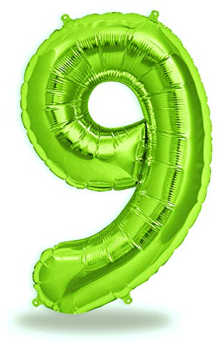 FUNXGO Globo de lámina con el número 9, color verde, gigante de aprox. 100 cm, vuela con helio, para 9º cumpleaños, bodas, aniversarios, fiestas, decoración
