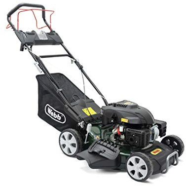Webb WER460ES 18/46cm Self Propelled Rotary Petrol Lawnmower, 173cc 4-Stroke Engine, 7 Cutting Heights, 55L Collection Bag - 3 Year Guarantee