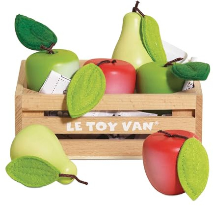 Le Toy Van - Wooden Honeybee Market Apples & Pears Crate | Supermarket Pretend Play Shop Food