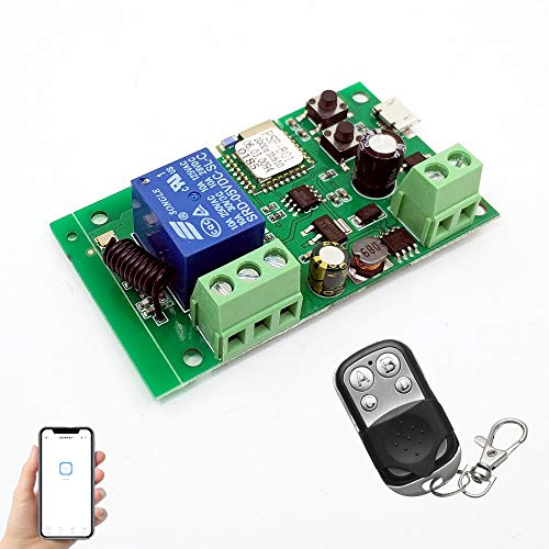 Newgoal Relé de interruptor inalámbrico WiFi de 1 canal La aplicación Ewelink se utiliza para controlar la puerta del garaje, autobloqueo, modo de enclavamiento, con control remoto 433RF