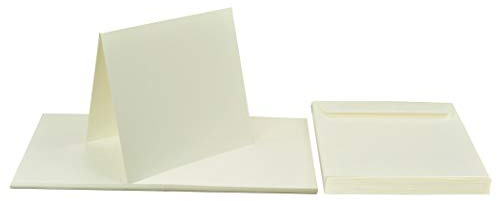 Netuno 25 Klappkarten blanko mit Umschlag Doppelkarten Creme + 25 quadratische Umschläge Creme Karten Set mit Umschlägen Karteikarten gefaltet + Briefumschläge quadratisch Kartenpaket Ecru