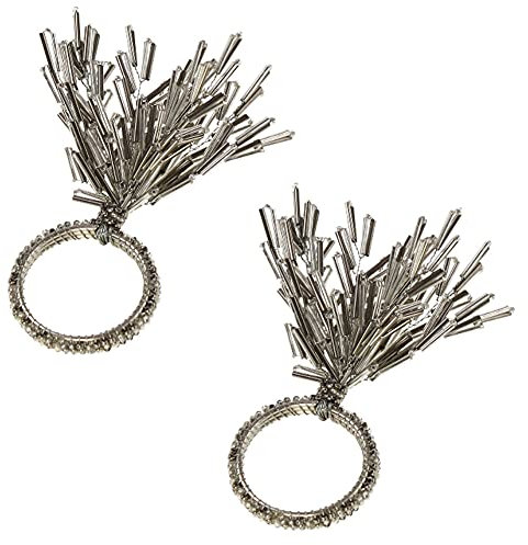 MACOSA WV49378 2er Set edle Moderne Serviettenringe Glasperlen Silber Servietten Halter Tischdekoration Serviettenhalter Tischset Tisch- Dekoration