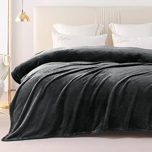Yebeda Plaid Couverture Polaire, Jeté de Canapé en Flanelle, Gris Foncé 220 x 240 cm, Couverture de Lit Doux et Chaud pour Toutes Les Saisons