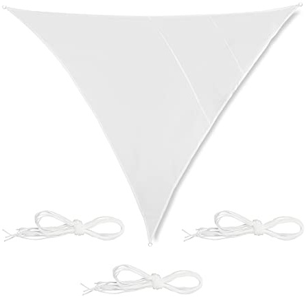 Relaxdays Tenda a Vela Triangolare, Idrorepellente, Anti UV, Corde di Supporto, Balcone e Giardino, 5 x 5 x 5 m, Bianca