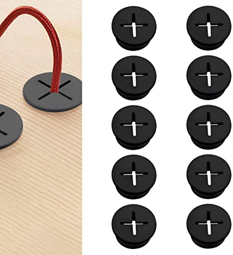 Morobor Flexible Silikon-Kabeldurchführung, 25 mm, schwarze Gummidichtungen für Schreibtisch, Tisch, Drahtlochabdeckung, Kabelmanagement, Draht-Organizer, 10 Stück