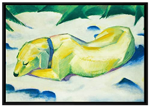 Pixxprint Franz Marc - Liegender Hund im Schnee Leinwandbild 100x70 cm im Bilderahmen, Wandbild, Schattenfugenrahmen, Kein Poster