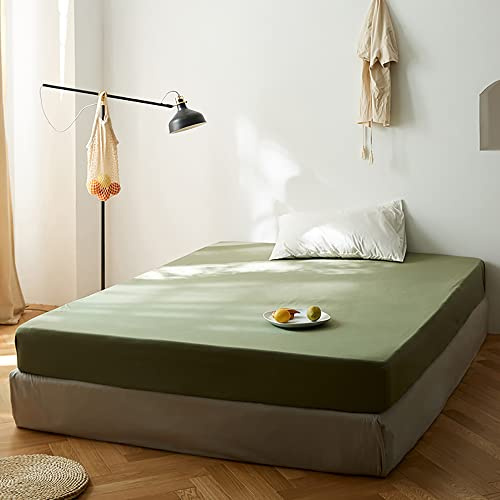 Michorinee Spannbettlaken 200x200cm Grün Olivgrün Boxspringbett Topper Superweiches Microfaser Bettlaken Einfarbig Spannbetttuch für Matratze bis 25 cm Hohe