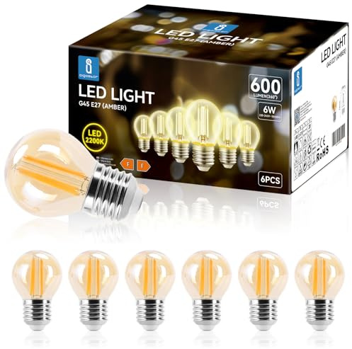 Aigostar Edison Vintage Glühbirne E27,Warmweiß 2200K,600lm,6W Retro LED Edison Glühbirne,Ideal für Retro Beleuchtung im Restaurant,Café,Bar-6 Stück