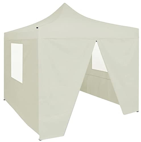 Chenshu Profi-Partyzelt Faltbar mit 4 Seitenwänden, Festzelt, Pavillion, Bierzelt, Garten Party Zelt, Gartenzelt, Grillpavillon, 2×2m Stahl Creme