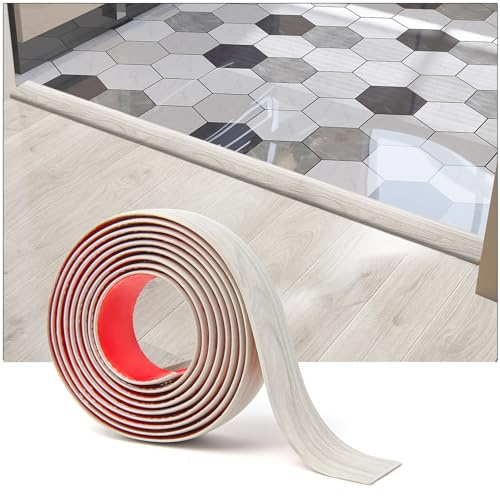 Art3d Selbstklebender Vinylbodenübergangsstreifen weiß gewaschen | 122x4x0,3cm Laminatbodenstreifen flacher Bodentrennstreifen zum Verbinden Bodenlücken Teppichschwellenübergang Fliesenboden