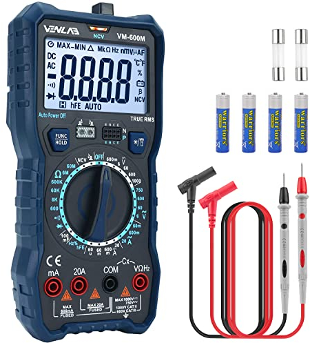 VENLAB Digital Multimeter, TRMS 6000 Counts Manual Range, DC AC Volt Ohm Circuit Tester for Voltage, Current, Resistance, Diodes Continuity, Capacitance, Frequency, NCV, Continuity
