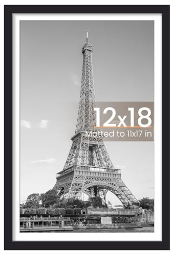 upsimples 12x18 Picture Frame, Display Pictures 11x17 with Mat or 12 x 18 Without, Wall Hanging Poster Frames, Black, 1 Pack