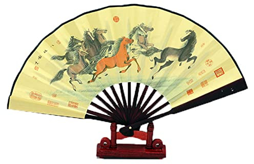 LIRU Fächer,Handventilator Pferd Chinesischer Stil Faltventilator Stilvoller Tanzventilator Handwerksventilator Vintage-Stil Für Party Hochzeit Cosplay Heimdekoration Für Männer Dame Mädchen