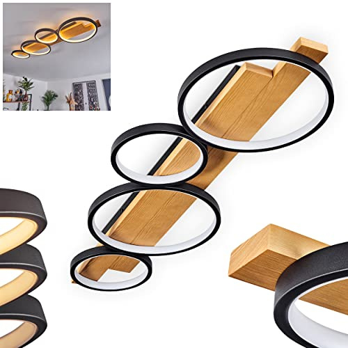 HOFSTEIN LED Deckenleuchte Rodekro, dimmbare Deckenlampe aus Metall/Holz in Schwarz/Naturfarben/Weiß, dimmbar über Lichtschalter, moderne Leuchte mit Holzbalken, 42 Watt, 3000 Kelvin, 4200 Lumen