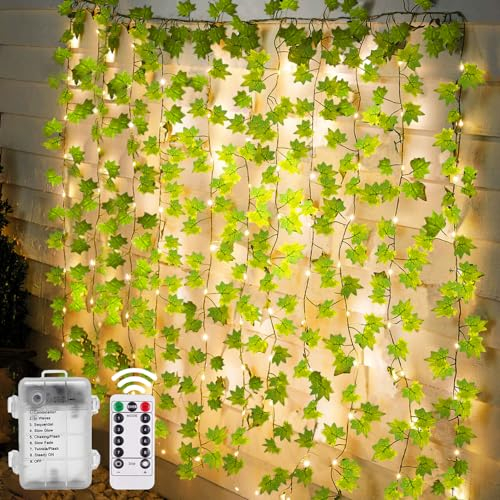 Joycome Fake Vines with Lights 10M 100 LED Ivy Fairy Lights Battery Operated with Remote, 8 Modes Waterproof Artificial Ivy Garland Light for Balcony Aesthetic Bedroom Gazebo Cottagecore Decorations