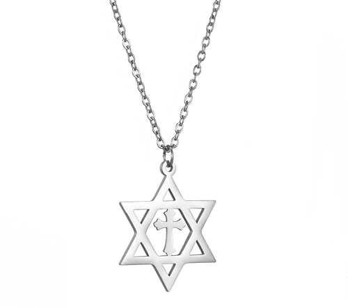Vassago Halsband med hänge i form av en Davidsstjärna, Salomon, sexuddig stjärna, talisman i rostfritt stål, hexagram, judisk, Israel, smycke, Rostfritt stål
