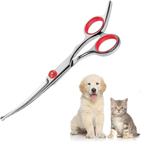 Tijeras Curvas para Mascotas Tijeras Peluqueria Canina Profesional de Acero InoxidableTijeras Profesionales de Aseo para MascotasTijeras para Perros con Puntas Redondas para Aseo Mascotas Bricolaje