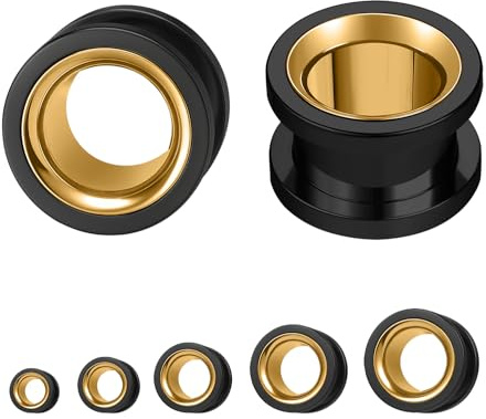 ZS 1 Pair Stainless Steel Ear Plug Tunnel, Tunnel Gauge for 6/8/10/12/14MM, Mix Colors Ears Expander Body Piercing Jewellry for Women Men (Black, 2G)
