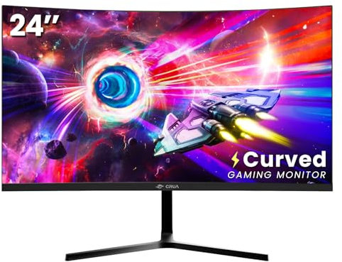 CRUA Monitor Curvo Gaming 24 Pollici, FHD 1080P, 180Hz 1ms MPRT, FreeSync, HDMI 2.1 & DP 1.4, Schermo LED VA 1650R, con Cavo DP, Monitor PC per PS5/Xbox/PC
