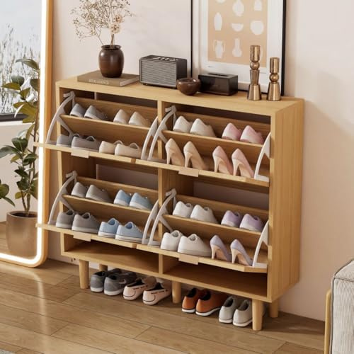 KOMHTOM Schuhschrank aus Rattan mit vier Türen, Schuhkipper Schuhregale für Eingangshallen und Flure (A)