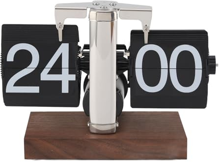 Ejoyous Digitale Flip-Down-Uhr Retro Klappuhr mit dickem Holz Basis mechanische Auto-Flip-Uhr Große Zifferanzeige Uhr Schreibtischuhr 24 H für Zuhause, Büro