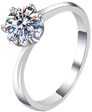 AMDXD 14K Weißgold 585 Diamantring Echt Schmuck, Klassiker Partnerringe mit Labor Diamant 1 Karat (Rundschliff, VVS1), 14K Gold Damen, Gr.58 (18.5)