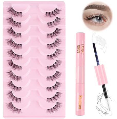 Oreola Halbe Wimpern Set, natürliche Wispy 3/4 mit transparentem Band | Natürliche Wispy 3/4 Halbwimpern mit transparentem Band, Bond & Seal – für Katzenaugen-Look