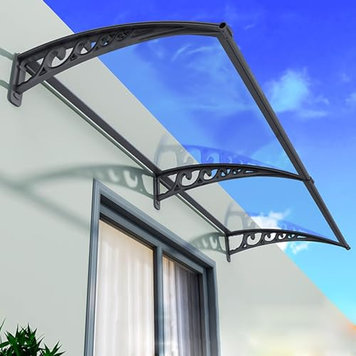 ABWGLRN Modernes Fenster-Markisen-Türvordach, 2,5 mm Dicke Polycarbonat-Abdeckung, transparenter Fenster-Regenschutz, Veranda-Markisenschutz, Markisenfenster, Außenterrasse, mit schwarzer Halterung