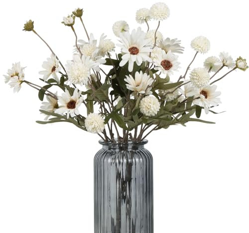IPOPU Weiße Chrysanthemen-Blumen, künstliche Pompons, Mütter mit Gänseblümchen, künstliche Chrysanth-Wildblumen, künstliche Gänseblümchen für Zuhause, Tisch, Brautparty, Party-Dekorationen (weiß), 8