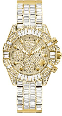 Guess Iconic 40TH Damen Armbanduhr in der Farbe Gold mit Armband aus Edelstahl, Wasserdichtigkeit: 5 bar, Gehäusedurchmesser: 40 mm, GW0812L2