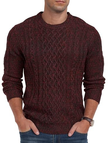 Hisir Men's Cable Knit Jumpers Crew Neck Winter Thick Warm Long Sleeve Pullover Sweater for Men UK