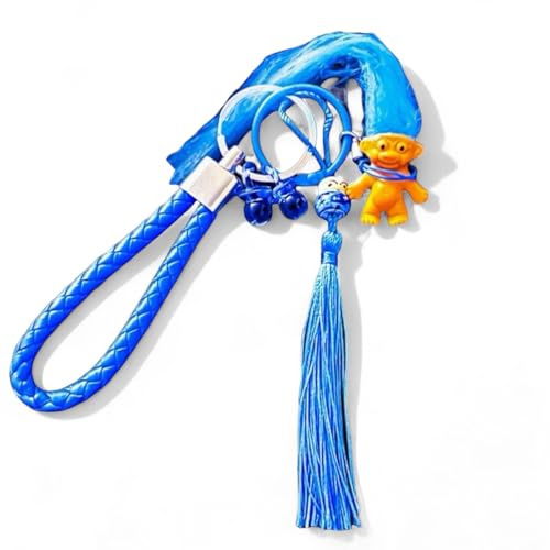 Davaco Llavero Amuleto Azul con Trol Vintage Chupete Retro y Chinito de la Suerte Diseño Único para Móvil Mochila o Bolso Amuleto de Protección Serenidad y Buena Suerte