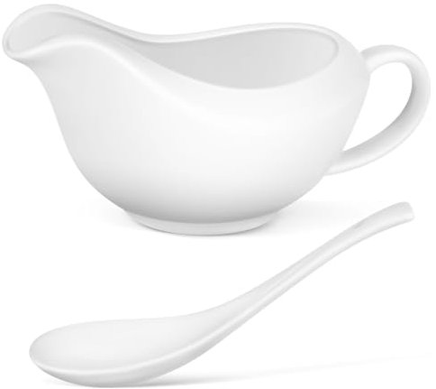 Cabilock Salsera De Cerámica Para Salsa Con Cucharón, Tamaño Mini, Diseño Con Antigoteo, Dispensador Versátil Para Condimentos y Leche, Adecuado Para Servir Carne y Ensaladas Cocina