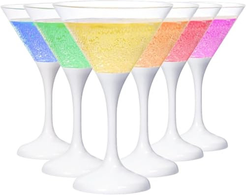 FOOLS ALIBAI Lot de 6 verres à martini lumineux en plastique avec LED - 210 ml - Accessoires de fête, cocktail, pub avec fête de célébration pour verres à martini