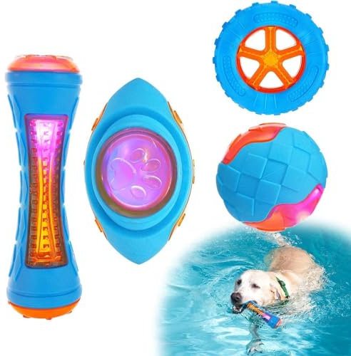 Quietschendes Wasserspielzeug für Hunde, schwimmendes Spielzeug für Hundepools - Sicheres Wasserspielzeug für Hunde, 4-teiliges Set | Interaktives Spielzeug mit integriertem Quietscher, Schwimmbecken