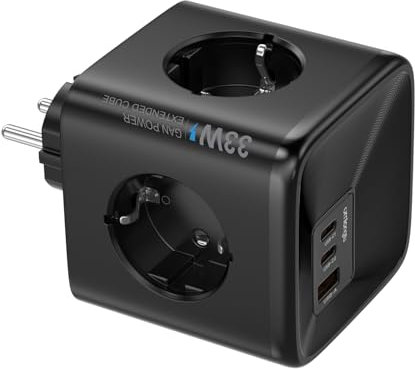 Ciabatta Multipresa Cubo con USB C 33W, 7 in 1 Multipresa Elettrica con 4 Prese AC (4000 W / 16 A) e 2 Type C + 1 USB A, Presa Multipla e Protezione da Sovratensioni per Ufficio Casa Viaggio (Nero)