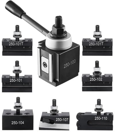 VEVOR Set di Portautensili a Cambio in Acciaio Resistente, 8 Pezzi, Include Portautensili per Tornio, Portautensili a Cuneo per Tornitura, per Mini Torni e Torni per Metallo, Oscillazione 152,4-305 mm