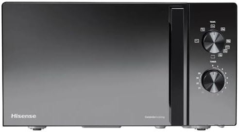 Hisense H20MOMBP1HG - Microondas con Grill 800W, 20L, Alto 32.6cm x Ancho 45.5cm, Color Negro, Potencia del Grill: 800 W, Revestimiento Cerámico, Cristal Premium, 5 Niveles de Potencia
