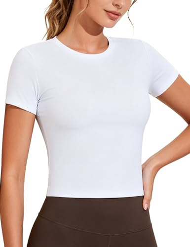 THE GYM PEOPLE Damen Sportshirt Kurzarm Slim Fit Atmungsaktiv Yoga Tops | Cropped-Saum, Boxy-Schnitt, Hoch Elastisch, Weich, Atmungsaktiv, Laufenshirt für Yoga, Fitness, Wander, Freizeit