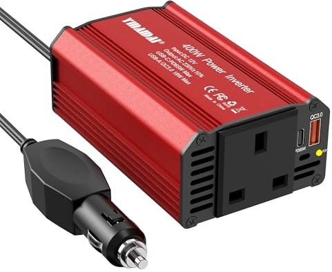 400W Car Voltage Converter Inverter DC 24V to AC 230V with Sockets USB-A and USB-C PD65W Charging Ports Fast Charging Car Charger with Cigarette Lighter Plug for Business Trips and Vacation