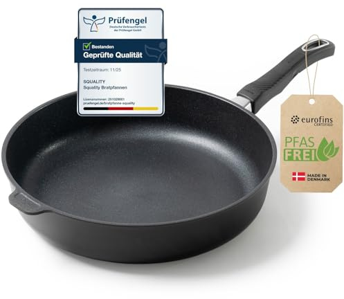 Squality Premium Sauteuse Pfanne 32 cm – PFAS-freie Antihaft Pfanne aus Dänemark | Ofenfest bis 260 °C, induktionsgeeignet, ergonomisch geformt, für gesundes Kochen ohne Schadstoffe | Non Stick Pan