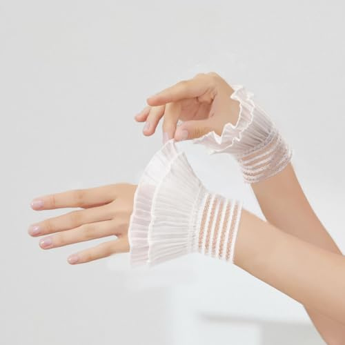 BEAMARKER Handgelenkbündchen Handärmel Damen 4.7X5.3 Zoll Weiß nschichtbündchen Abnehmbar Sleeve Stretch Chiffon Kragen Shirt Multifunktional Accessoires Hochzeit Braut Abschlussball
